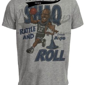 Orlando Magic Shaquille O’Neal Exclusive Retro Basketball 1993 Artwork Heather Gray Sublimated T-Shirt