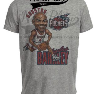 Houston Rockets Charles Barkley Retro Basketball 1996 Artwork Heather Gray Sublimated T-Shirt