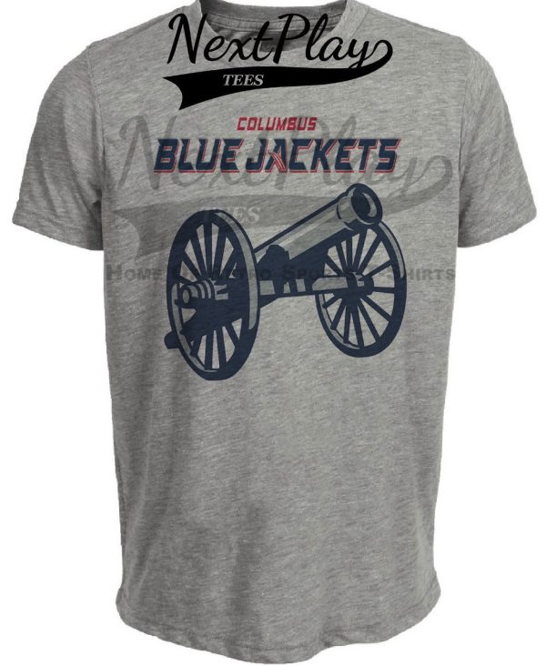 Columbus Blue Jackets Exclusive Retro Hockey Cannon Bell Artwork Heather Gray Sublimated T-Shirt
