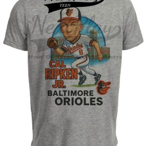 Baltimore Orioles Cal Ripken Jr. Exclusive Retro Baseball City Artwork Heather Gray Sublimated T-Shirt