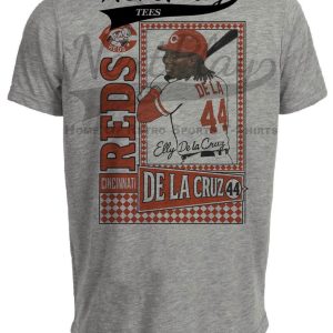 Cincinnati Reds Elly De La Cruz Exclusive Retro Baseball Artwork Heather Gray Sublimated T-Shirt