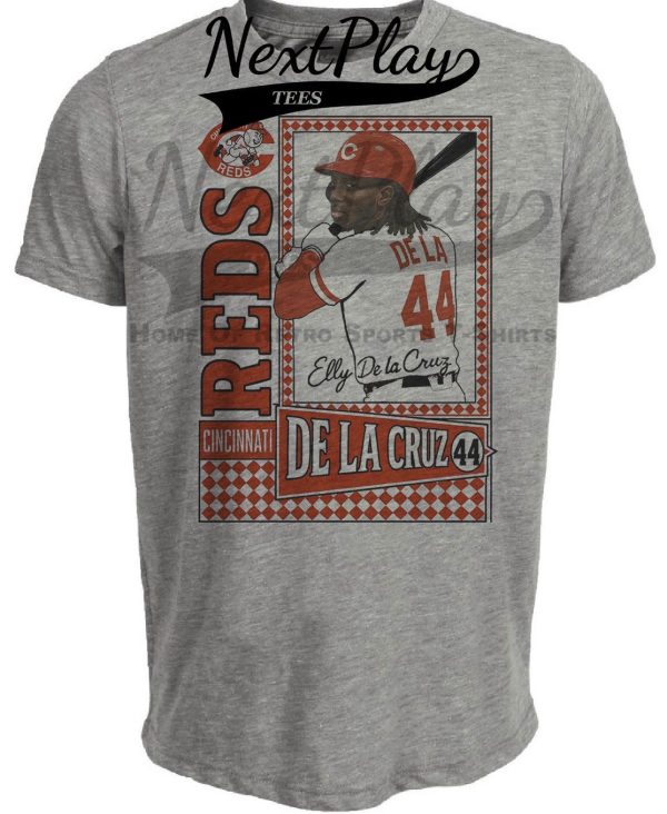 Cincinnati Reds Elly De La Cruz Exclusive Retro Baseball Artwork Heather Gray Sublimated T-Shirt