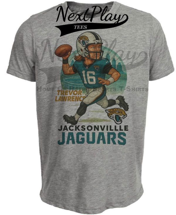 Jacksonville Jaguars Trevor Lawrence Exclusive Retro Football City Artwork Heather Gray Sublimated T-Shirt