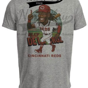 Cincinnati Reds Elly De La Cruz Rookie Exclusive Retro Baseball Artwork Heather Gray Sublimated T-Shirt