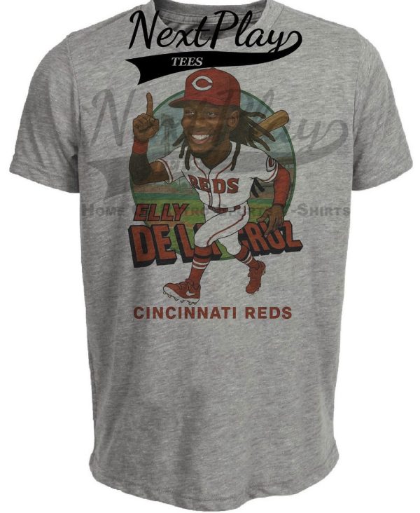 Cincinnati Reds Elly De La Cruz Rookie Exclusive Retro Baseball Artwork Heather Gray Sublimated T-Shirt