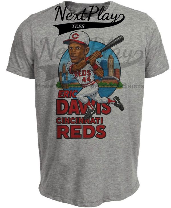 Cincinnati Reds Eric Davis Exclusive Retro Baseball City Artwork Heather Gray Sublimated T-Shirt