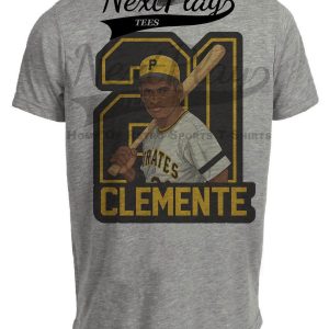 Pittsburgh Pirates Roberto Clemente Retro Baseball T-Shirt Heather Gray Sublimated