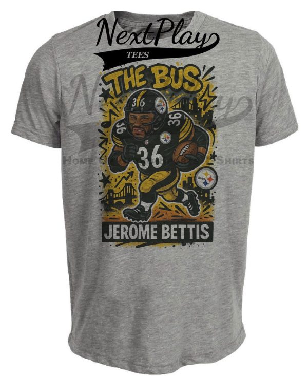 Pittsburgh Steelers Jerome Bettis The Bus Retro Football Graffiti Artwork Heather Gray Sublimated T-Shirt