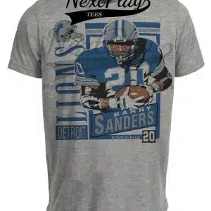 Detroit Lions Barry Sanders Retro Football 1991 Artwork Heather Gray Sublimated T-Shirt