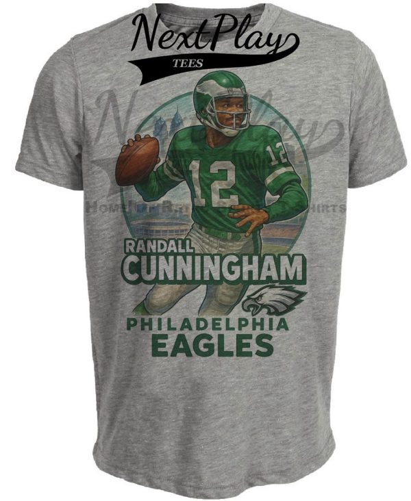 Philadelphia Eagles Randall Cunningham Exclusive Retro Football City Artwork Heather Gray Sublimated T-Shirt