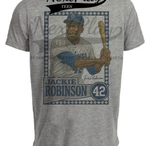 Brooklyn Dodgers Jackie Robinson #42 Exclusive Retro Baseball Artwork Heather Gray Sublimated T-Shirt