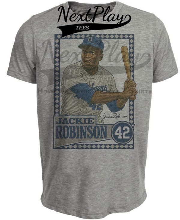Brooklyn Dodgers Jackie Robinson #42 Exclusive Retro Baseball Artwork Heather Gray Sublimated T-Shirt