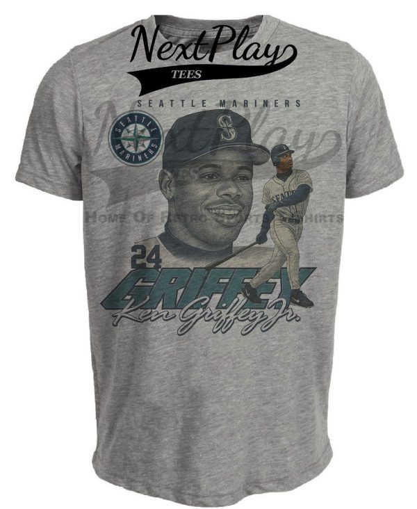 Seattle Mariners Ken Griffey Jr. Retro Baseball 1992 Artwork Heather Gray Sublimated T-Shirt