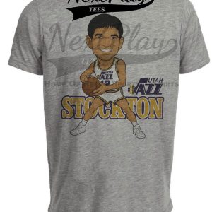 Utah Jazz John Stockton Retro Basketball 1991 Artwork Heather Gray Sublimated T-Shirt
