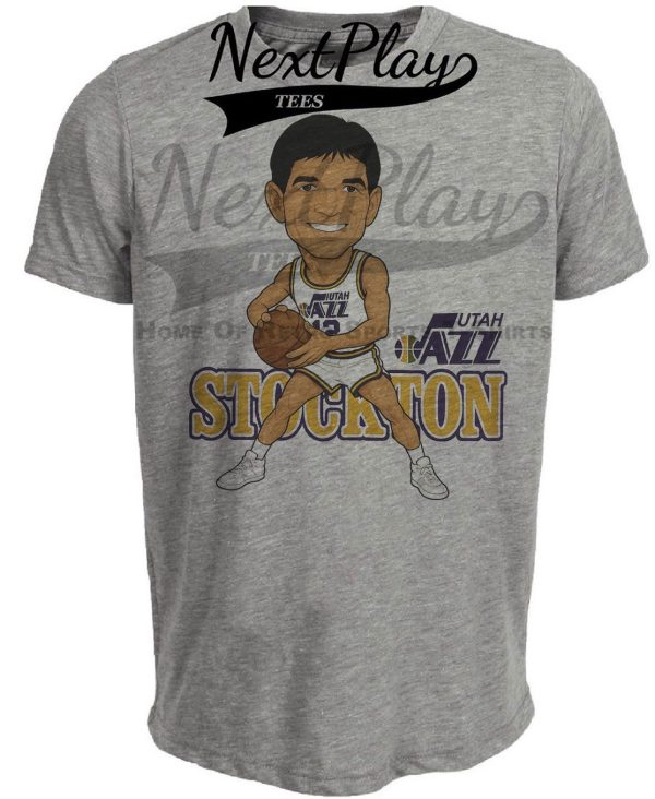 Utah Jazz John Stockton Retro Basketball 1991 Artwork Heather Gray Sublimated T-Shirt