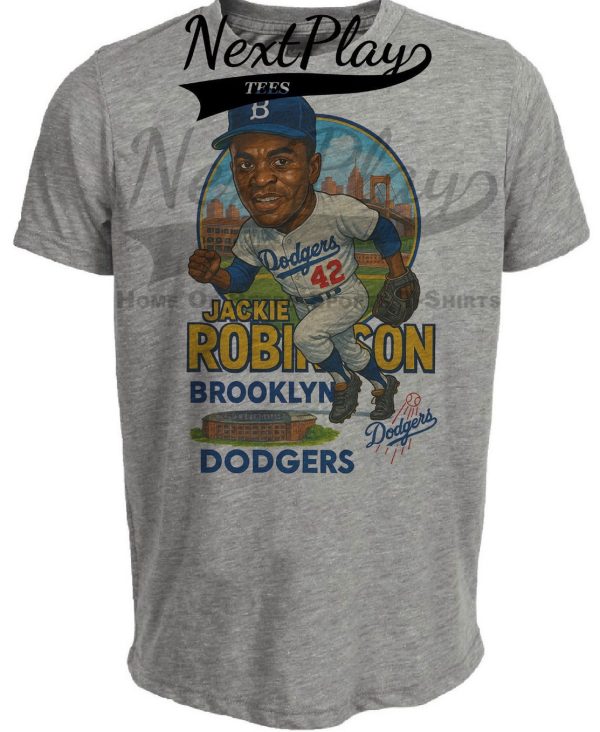 Brooklyn Dodgers Jackie Robinson Exclusive Retro Baseball City Artwork Heather Gray Sublimated T-Shirt