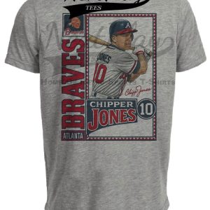 Atlanta Braves Chipper Jones Exclusive Retro Baseball 1992 Artwork Heather Gray Sublimated T-Shirt