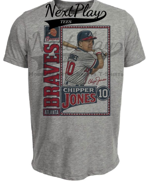 Atlanta Braves Chipper Jones Exclusive Retro Baseball 1992 Artwork Heather Gray Sublimated T-Shirt