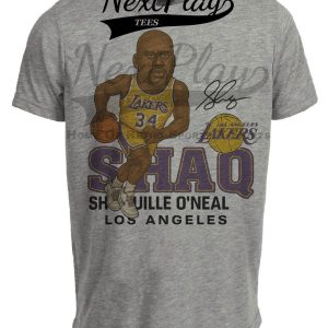 Los Angeles Lakers Shaquille O’Neal Shaq Retro Basketball 1997 Artwork Heather Gray Sublimated T-Shirt