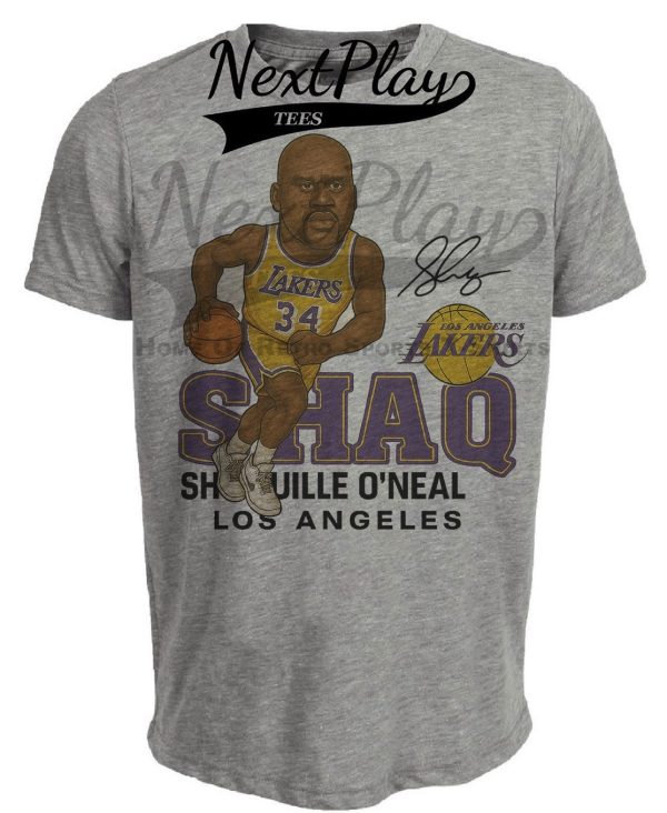 Los Angeles Lakers Shaquille O’Neal Shaq Retro Basketball 1997 Artwork Heather Gray Sublimated T-Shirt