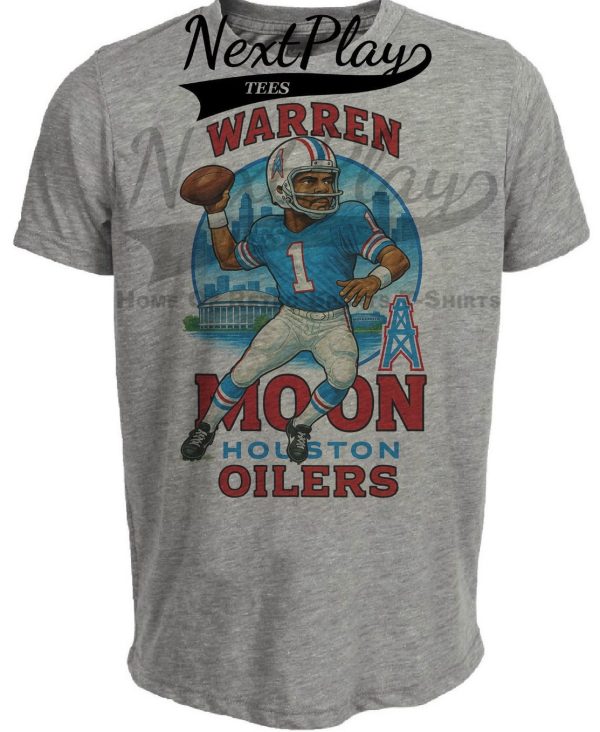 Houston Oilers Warren Moon Exclusive Retro Football City Artwork Heather Gray Sublimated T-Shirt