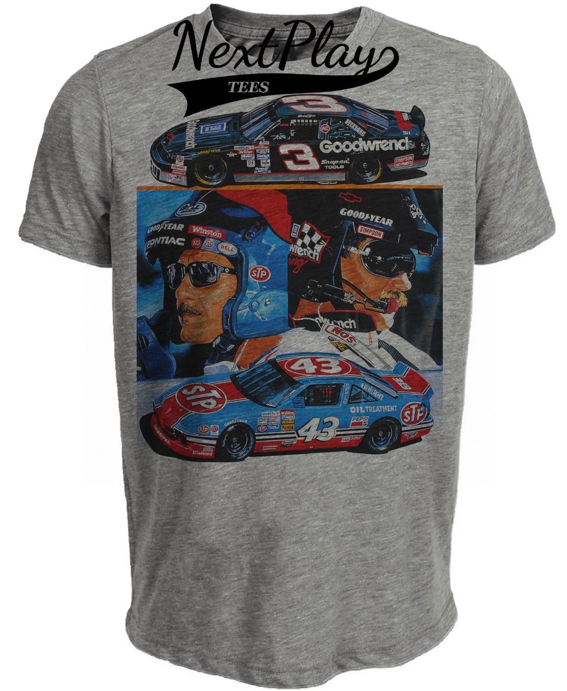 Richard Petty and Dale Earnhardt Retro Racing Gray Sublimated T-Shirt