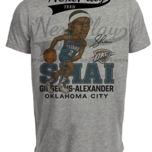 Oklahoma City Thunder Shai Gilgeous-Alexander SGA Exclusive Retro Basketball Artwork Heather Gray Sublimated T-Shirt