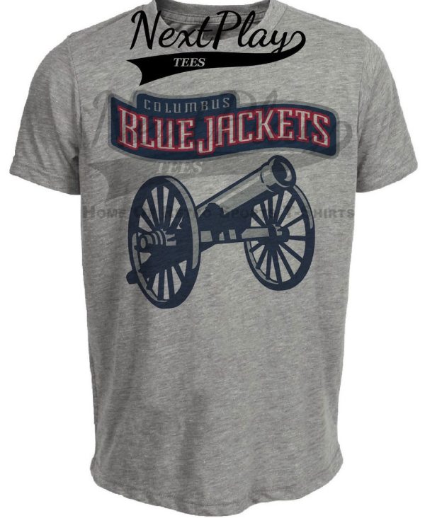 Columbus Blue Jackets Exclusive Retro Hockey Cannon Artwork Heather Gray Sublimated T-Shirt