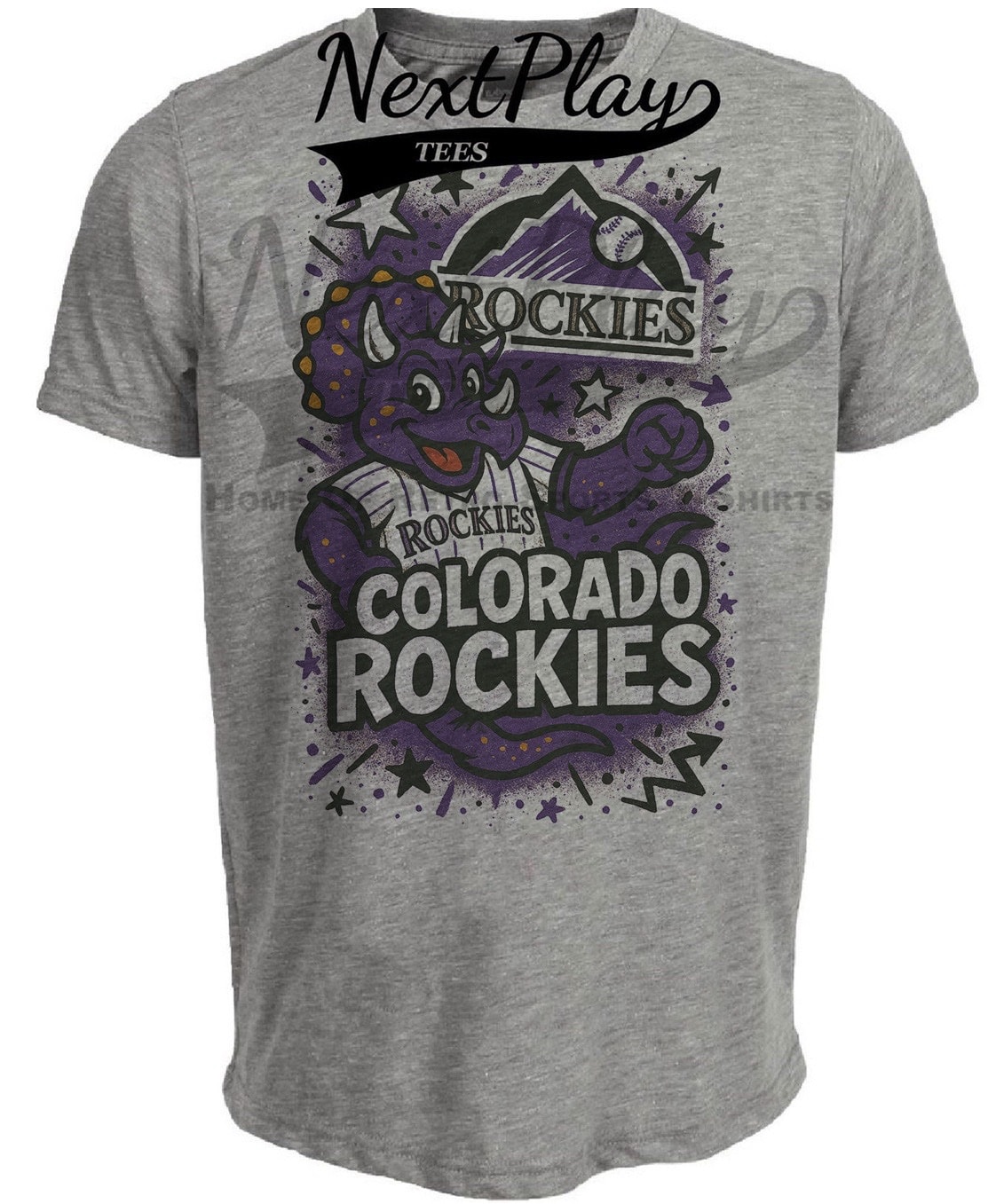 Colorado Rockies Mascot Graffiti Exclusive Retro Baseball Artwork Heather Gray Sublimated T-Shirt