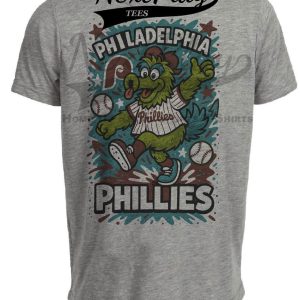 Philadelphia Phillies Graffiti Mascot Exclusive Retro Baseball Artwork Heather Gray Sublimated T-Shirt