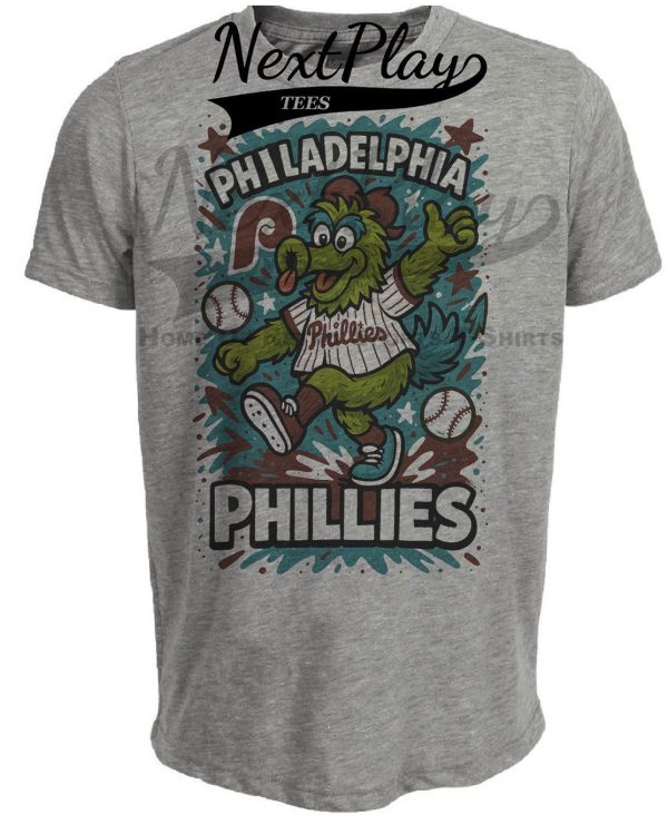 Philadelphia Phillies Graffiti Mascot Exclusive Retro Baseball Artwork Heather Gray Sublimated T-Shirt