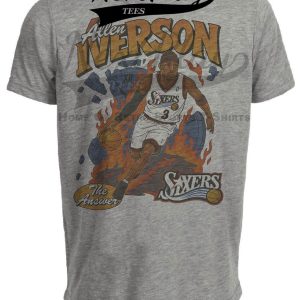 Philadelphia 76ers Allen Iverson The Answer Exclusive Retro Basketball 1996 Artwork Heather Gray Sublimated T-Shirt