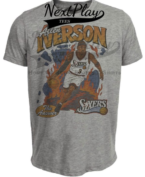 Philadelphia 76ers Allen Iverson The Answer Exclusive Retro Basketball 1996 Artwork Heather Gray Sublimated T-Shirt