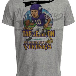 Minnesota Vikings Fran Tarkenton Exclusive Retro Football City Artwork Heather Gray Sublimated T-Shirt