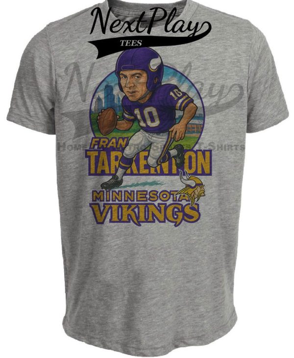 Minnesota Vikings Fran Tarkenton Exclusive Retro Football City Artwork Heather Gray Sublimated T-Shirt