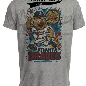 Atlanta Braves Blooper Graffiti Exclusive Retro Baseball Artwork Heather Gray Sublimated T-Shirt