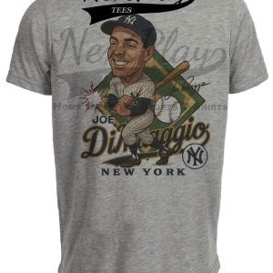 New York Yankees Joe DiMaggio Caricature Exclusive Retro Baseball 1950 Artwork Heather Gray Sublimated T-Shirt