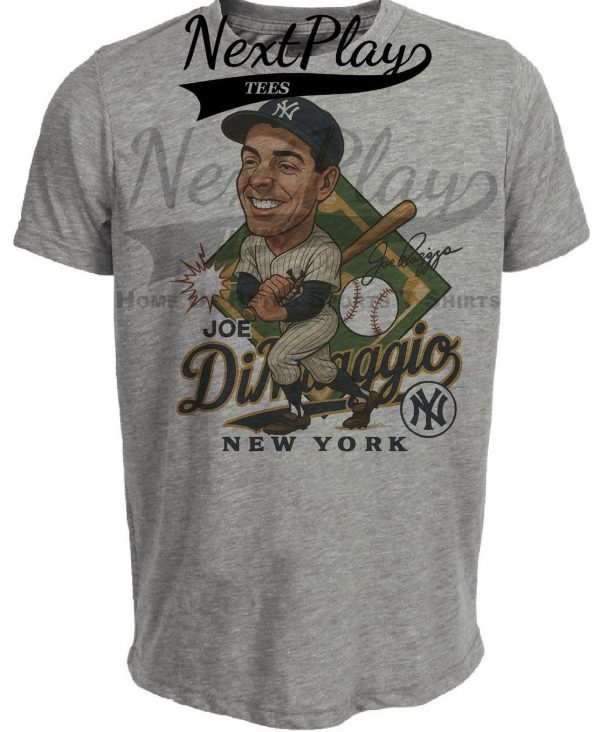 New York Yankees Joe DiMaggio Caricature Exclusive Retro Baseball 1950 Artwork Heather Gray Sublimated T-Shirt