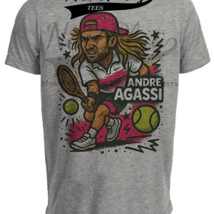 Andre Agassi Exclusive Legend Retro Tennis Artwork Heather Gray Sublimated T-Shirt