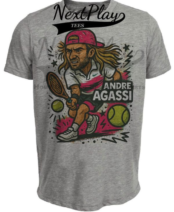 Andre Agassi Exclusive Legend Retro Tennis Artwork Heather Gray Sublimated T-Shirt