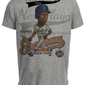 New York Mets Darryl Strawberry Exclusive Retro Baseball 1986 Artwork Heather Gray Sublimated T-Shirt - V Adult XXL