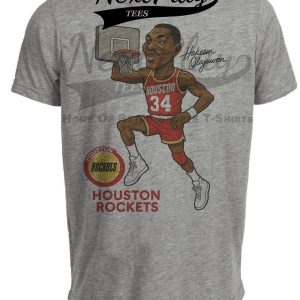 Houston Rockets Hakeem Olajuwon Retro Basketball 1987 Artwork Heather Gray Sublimated T-Shirt