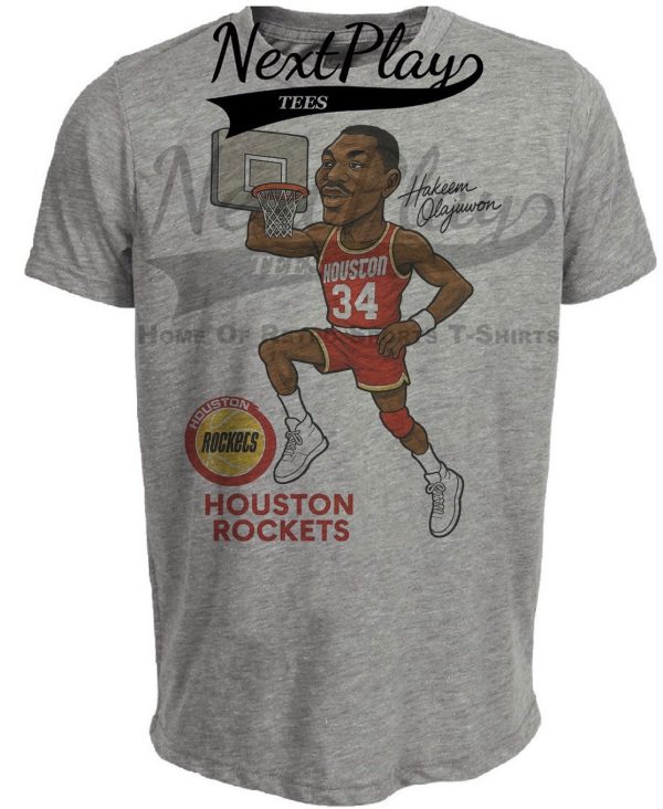 Houston Rockets Hakeem Olajuwon Retro Basketball 1987 Artwork Heather Gray Sublimated T-Shirt