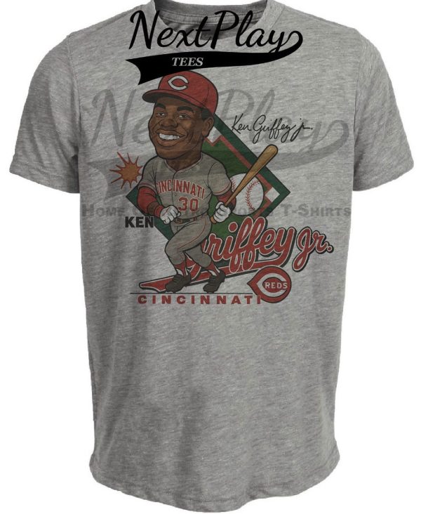 Cincinnati Reds Ken Griffey Jr. Exclusive Retro Baseball 2002 Artwork Heather Gray Sublimated T-Shirt