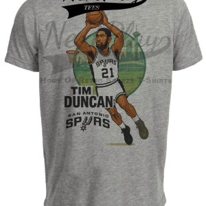 San Antonio Spurs Tim Duncan Exclusive Retro Basketball 1997 Artwork Heather Gray Sublimated T-Shirt