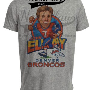 Denver Broncos John Elway Exclusive Retro Football City 1990 Artwork Heather Gray Sublimated T-Shirt