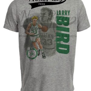 Boston Celtics Larry Bird Retro Basketball 1989 Artwork Heather Gray Sublimated T-Shirt