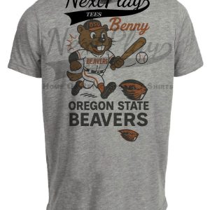 Oregon State Beavers Benny Mascot Retro Baseball Artwork Heather Gray Sublimated T-Shirt