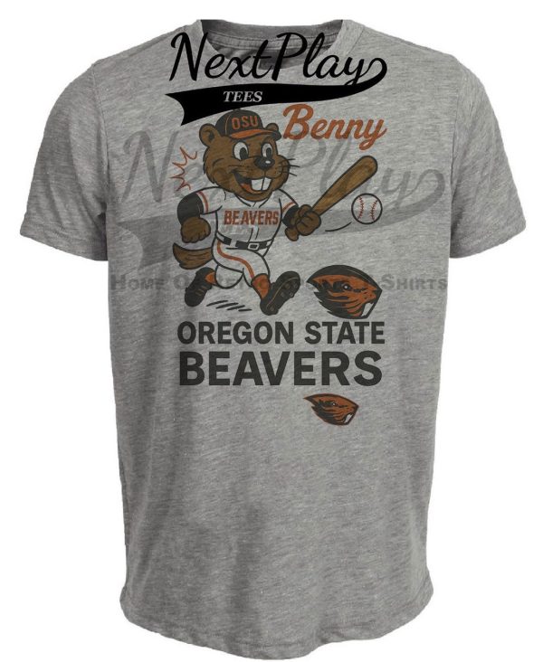Oregon State Beavers Benny Mascot Retro Baseball Artwork Heather Gray Sublimated T-Shirt