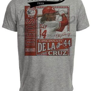 Cincinnati Reds Elly De La Cruz Exclusive Baseball Artwork Heather Gray Sublimated T-Shirt